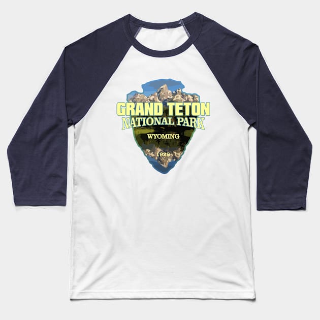 Grand Teton NP (arrowhead) Baseball T-Shirt by grayrider